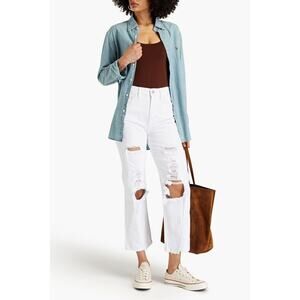 FRAME Le Jane WHITE  distressed high-rise straight-leg jeans size 30/US 8